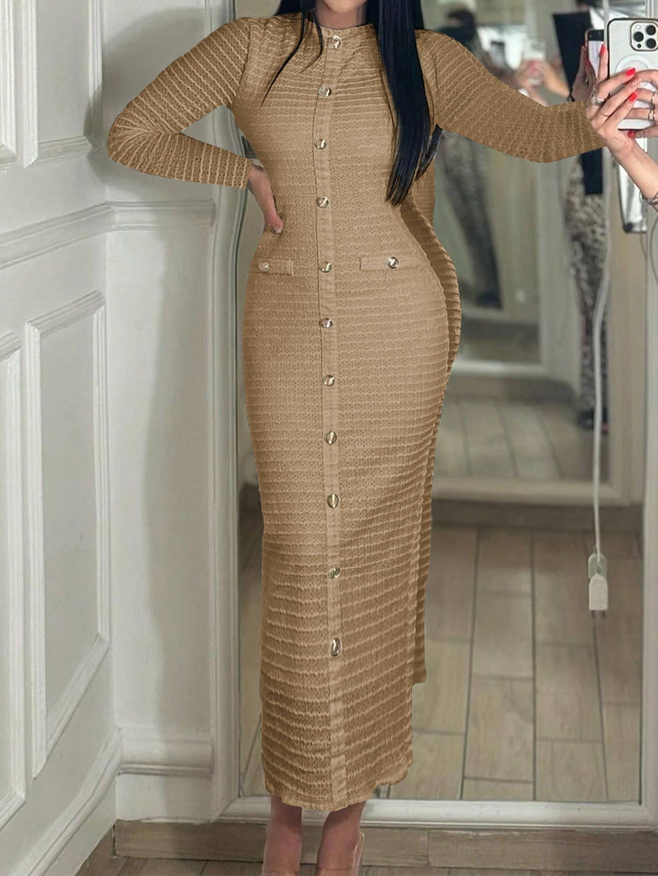 Elegant temperament long package hip knit dress