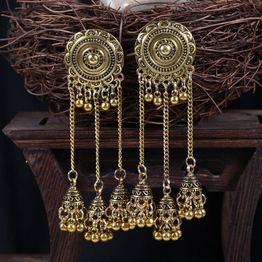 CWMM10446_BOHO LONG CHAIN SUNFLOWER BEADED DANGLE EARRINGS