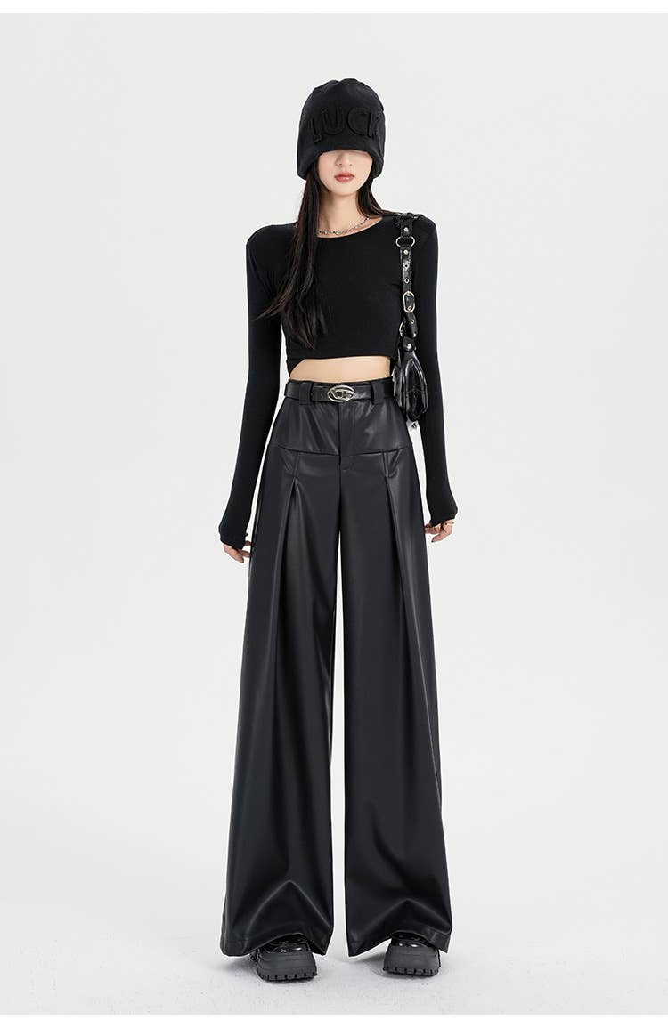 Retro and versatile casual PU leather pants