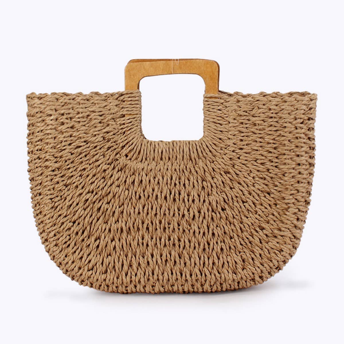 WOODEN HANDLE CASUAL SIMPLE PAPER ROPE WOVEN BAG_CWAB4709