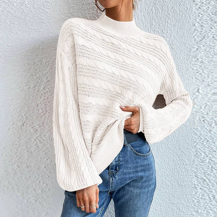 SOLID COLOR LOOSE CREW NECK PULLOVER SWEATER