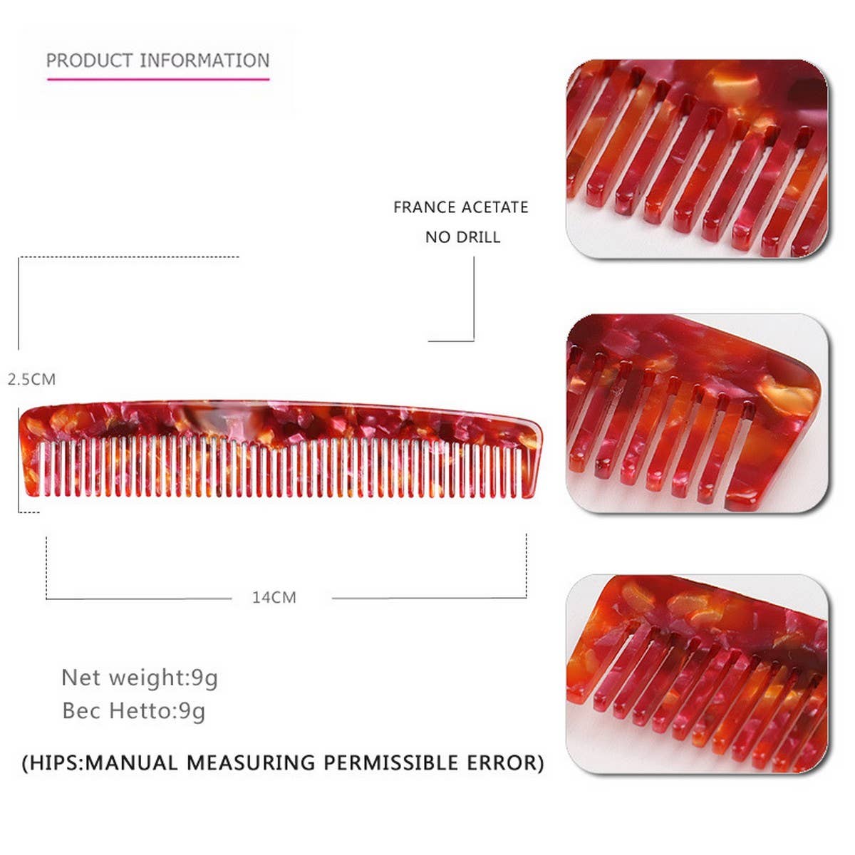 ACETATE SHEET HAIR COMB ANTI-STATIC COMB_CWAHA4196
