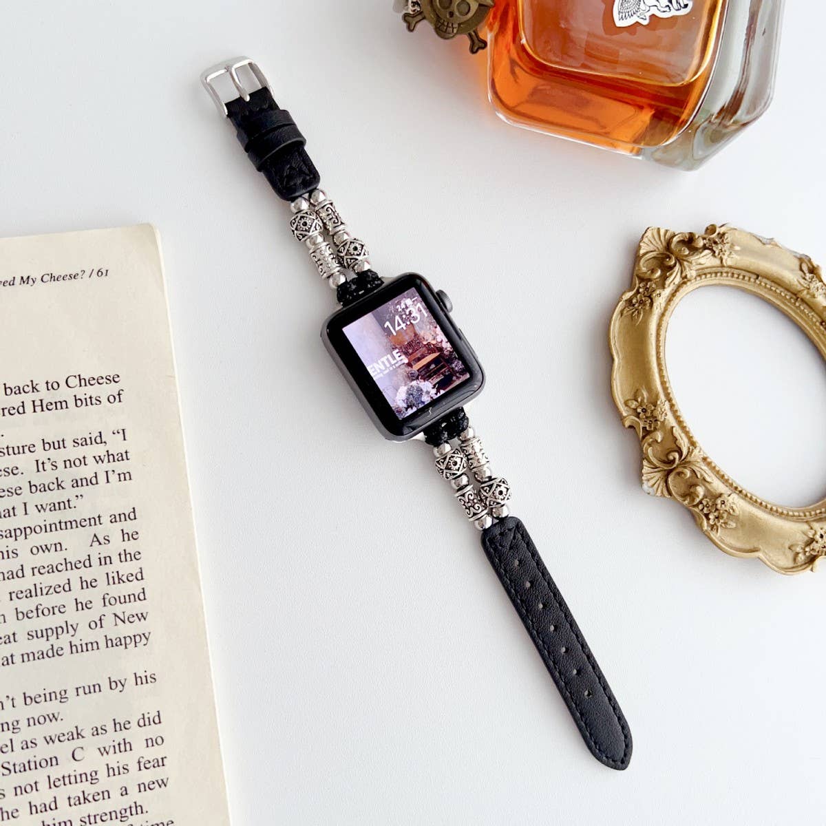 IWATCH8-1 SE TIBETAN SILVER GENUINE LEATHER STRAP