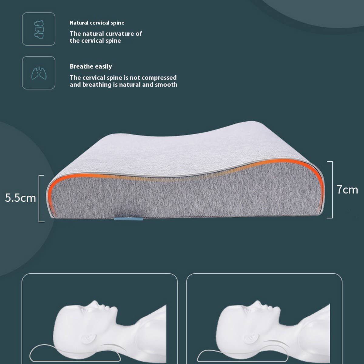 Low Profile Wave Memory Foam Pillow, 3D Design