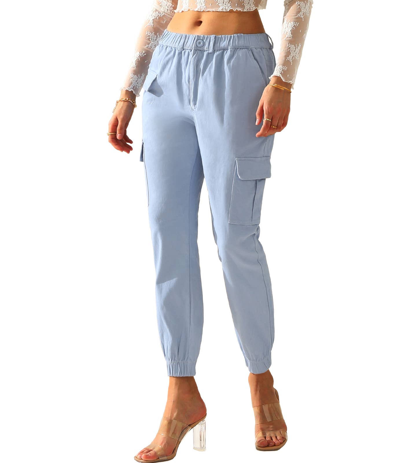 CWBLP400_Elastic Waist Cargo Pants Cotton Cargo Work Pants