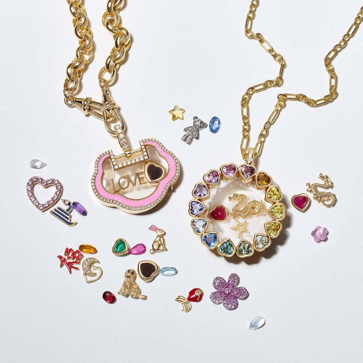 Crystal Heart Locket Necklace with Sun & Flowers