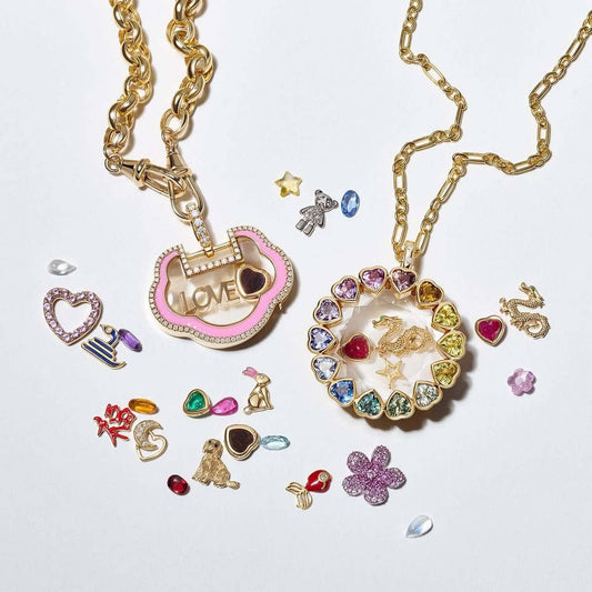 Crystal Heart Locket Necklace with Sun & Flowers