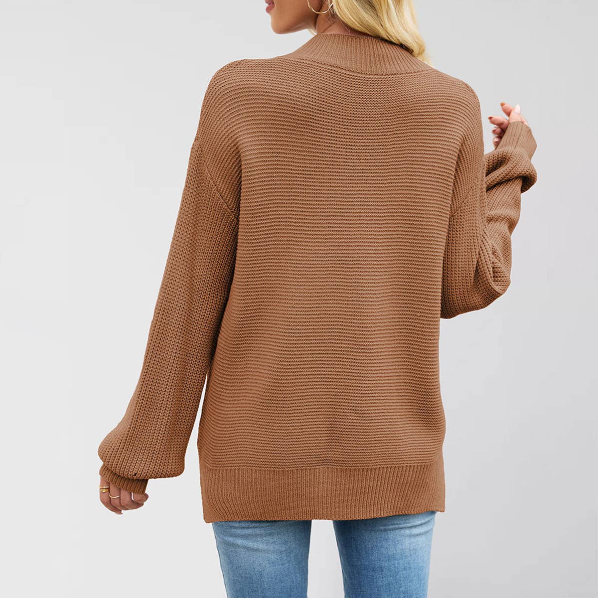 Solid color semi-high neck loose sweater