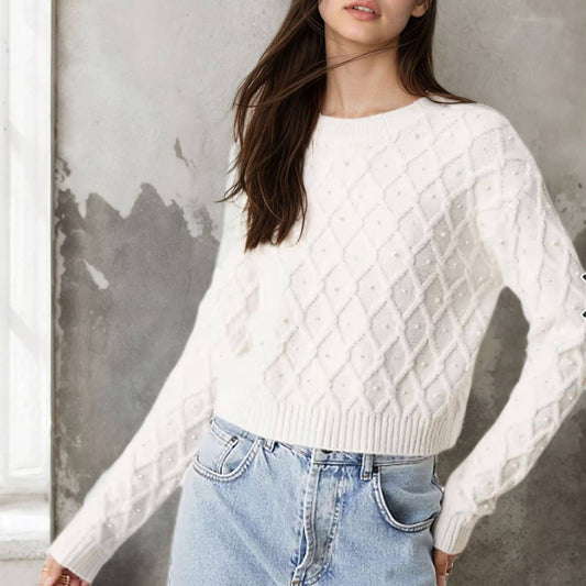 Round-neck backless solid-color knitted sweater