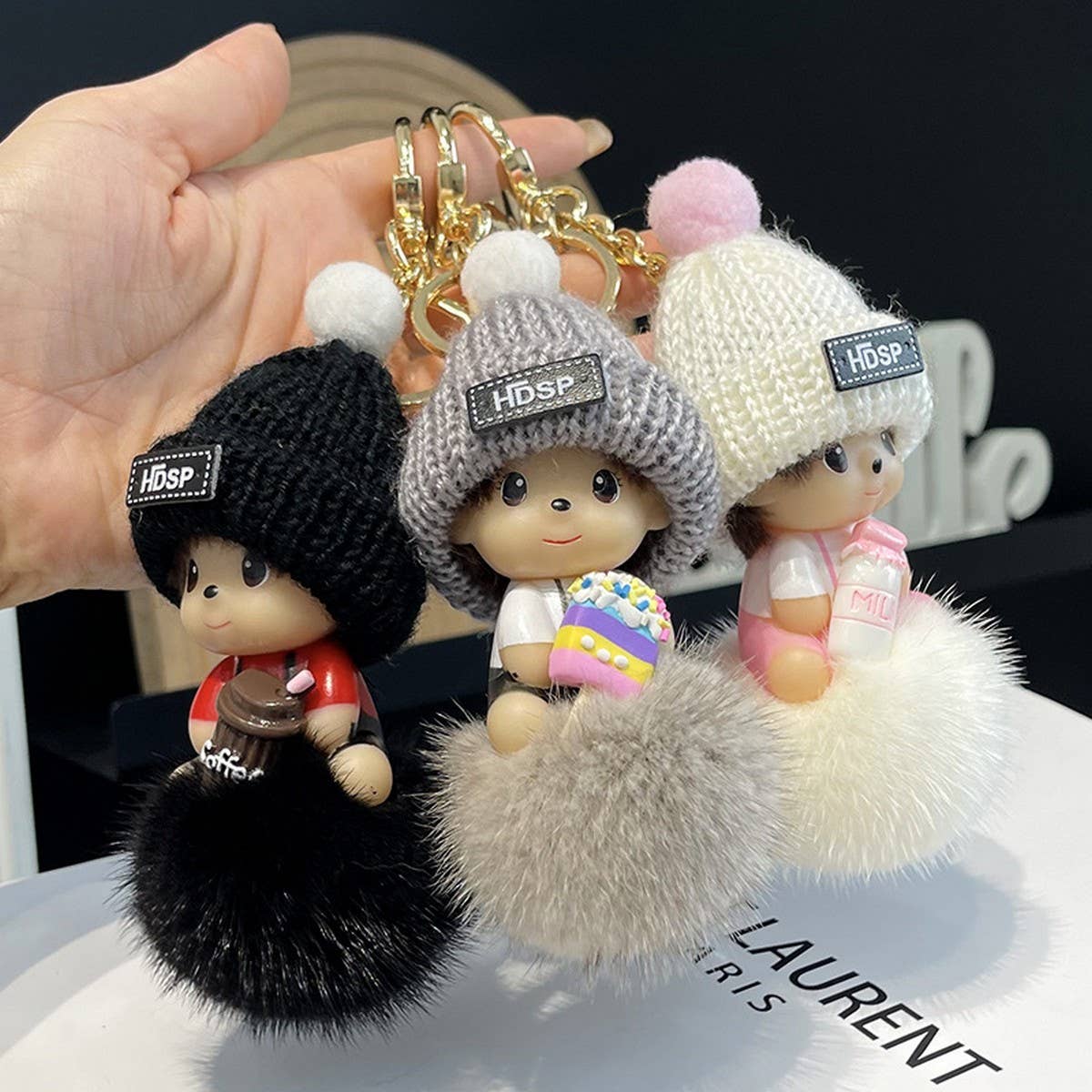 CUTE CARTOON MONCHHICHI CAR KEYCHAIN PENDANT