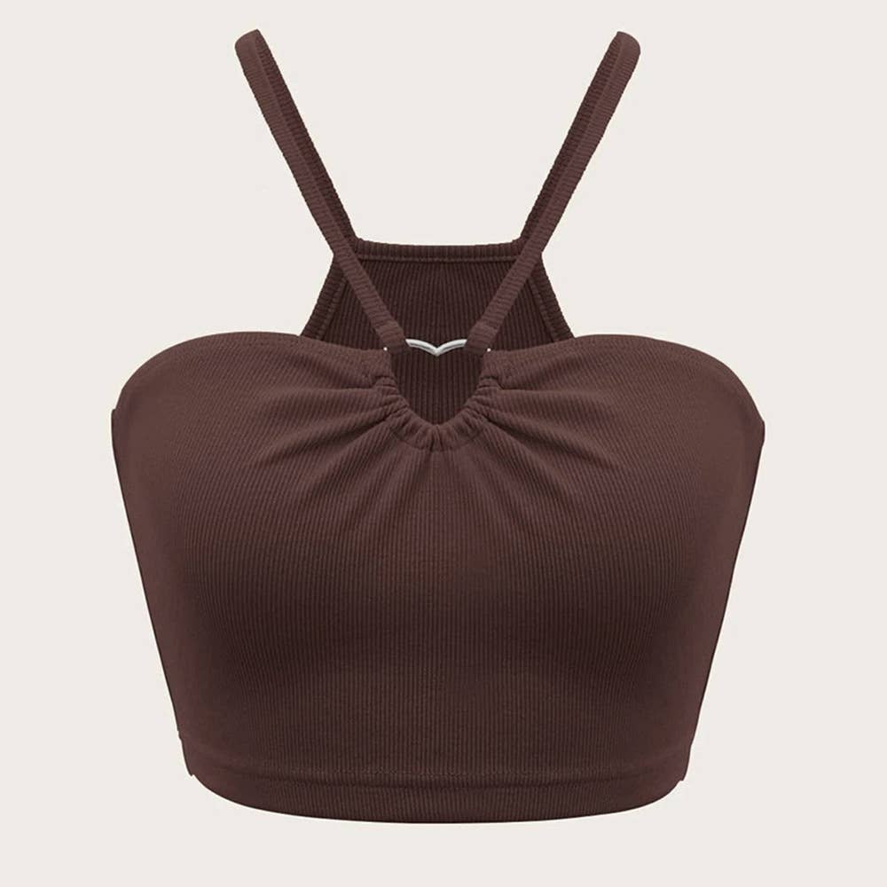 Slimming heart-shaped solid-color halter top