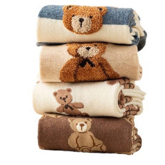 Cute Simple Brown Bear Pattern Crew Socks