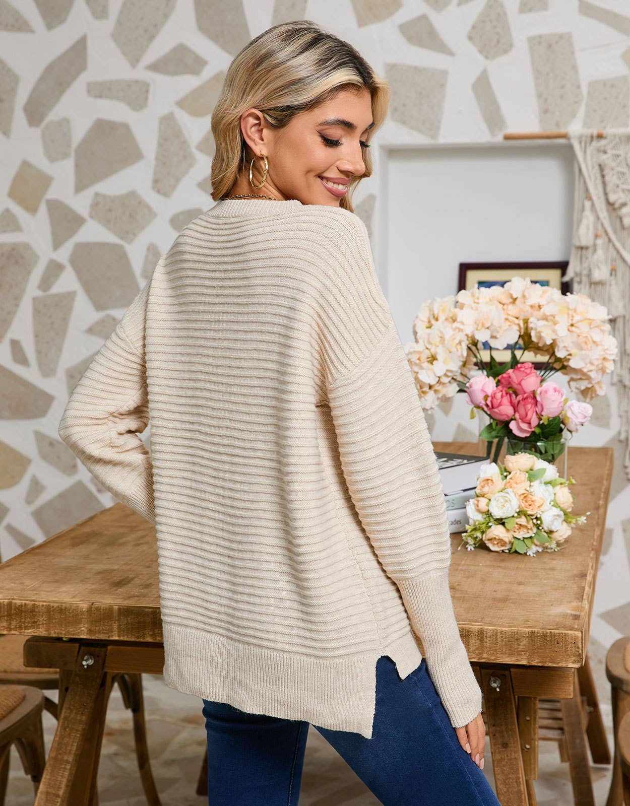 STYLISH CREW-NECK LONG-SLEEVED PULLOVER SWEATER_