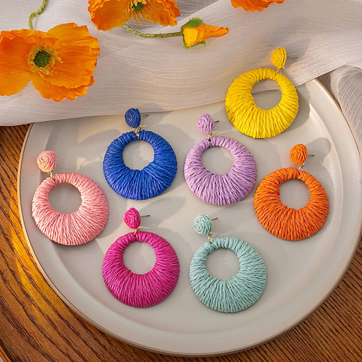 BOHEMIAN HOLIDAY STYLE ROUND COLORFUL EARRINGS_CWAJE1852