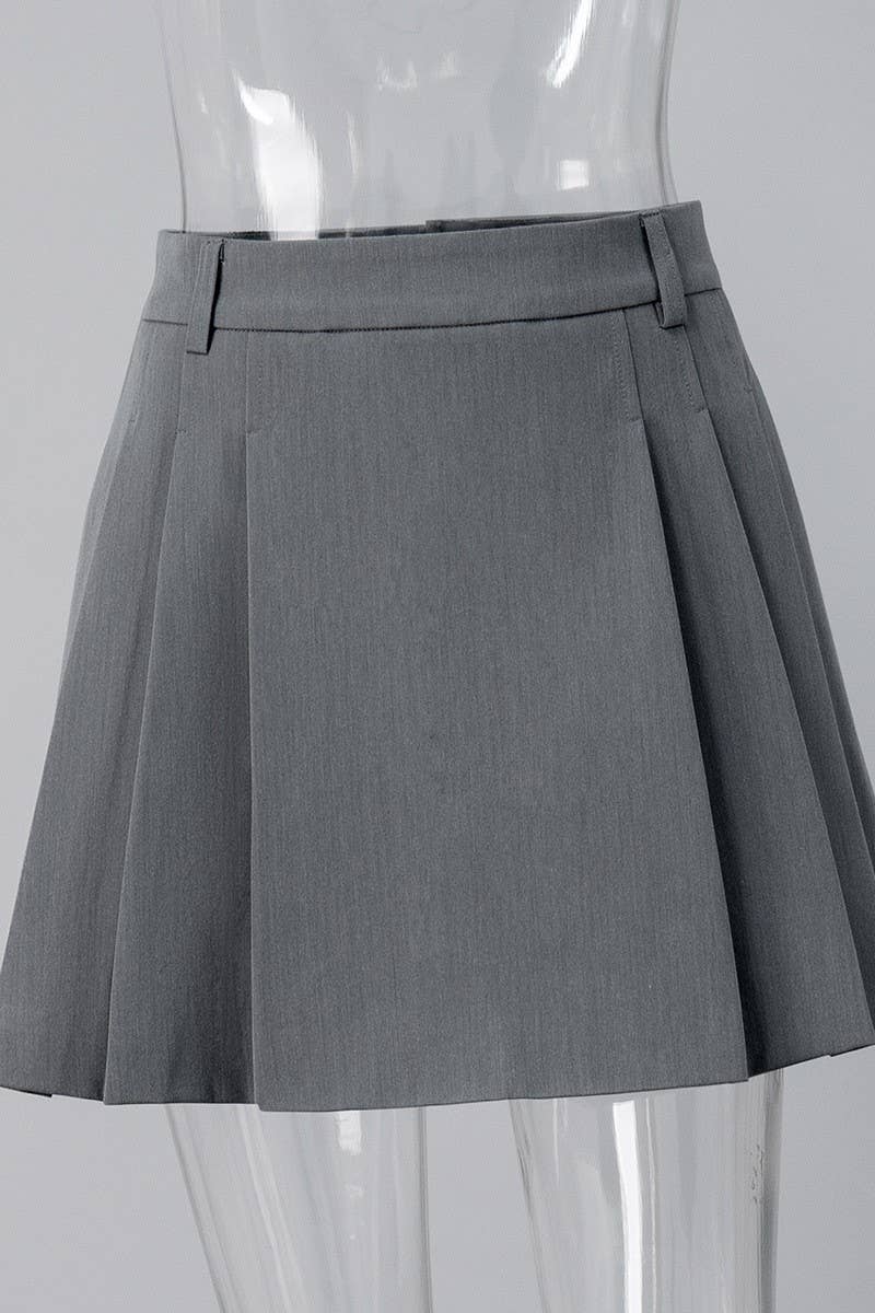 CWBSS0443_SIMPLE SOLID COLOR PLEATED MINI SKIRT