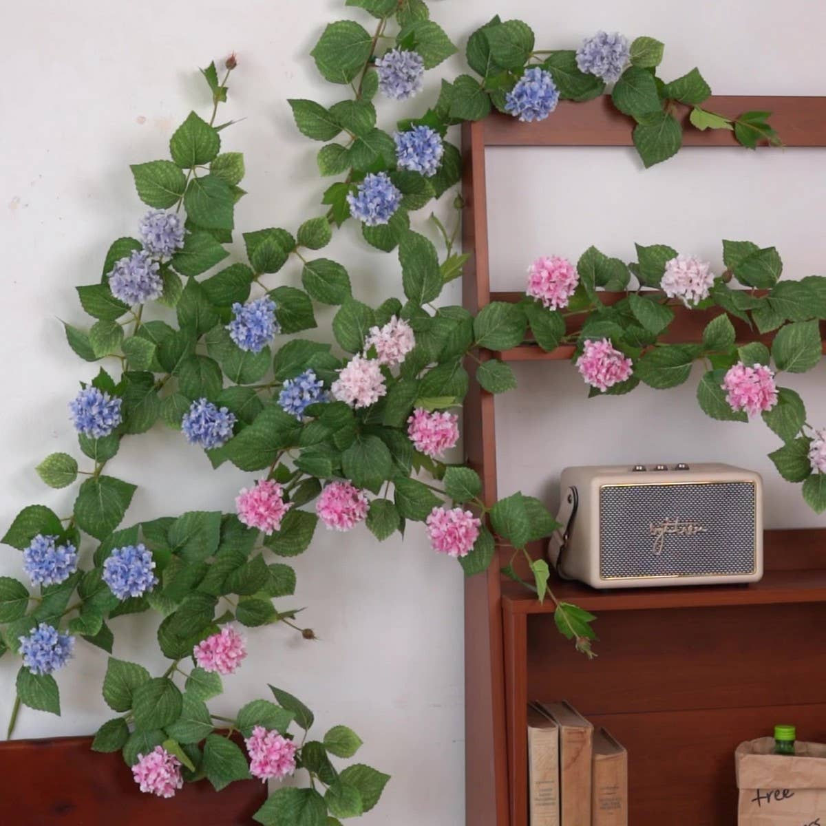 Hydrangea Eucalyptus Vine Garland with 14 Blooms