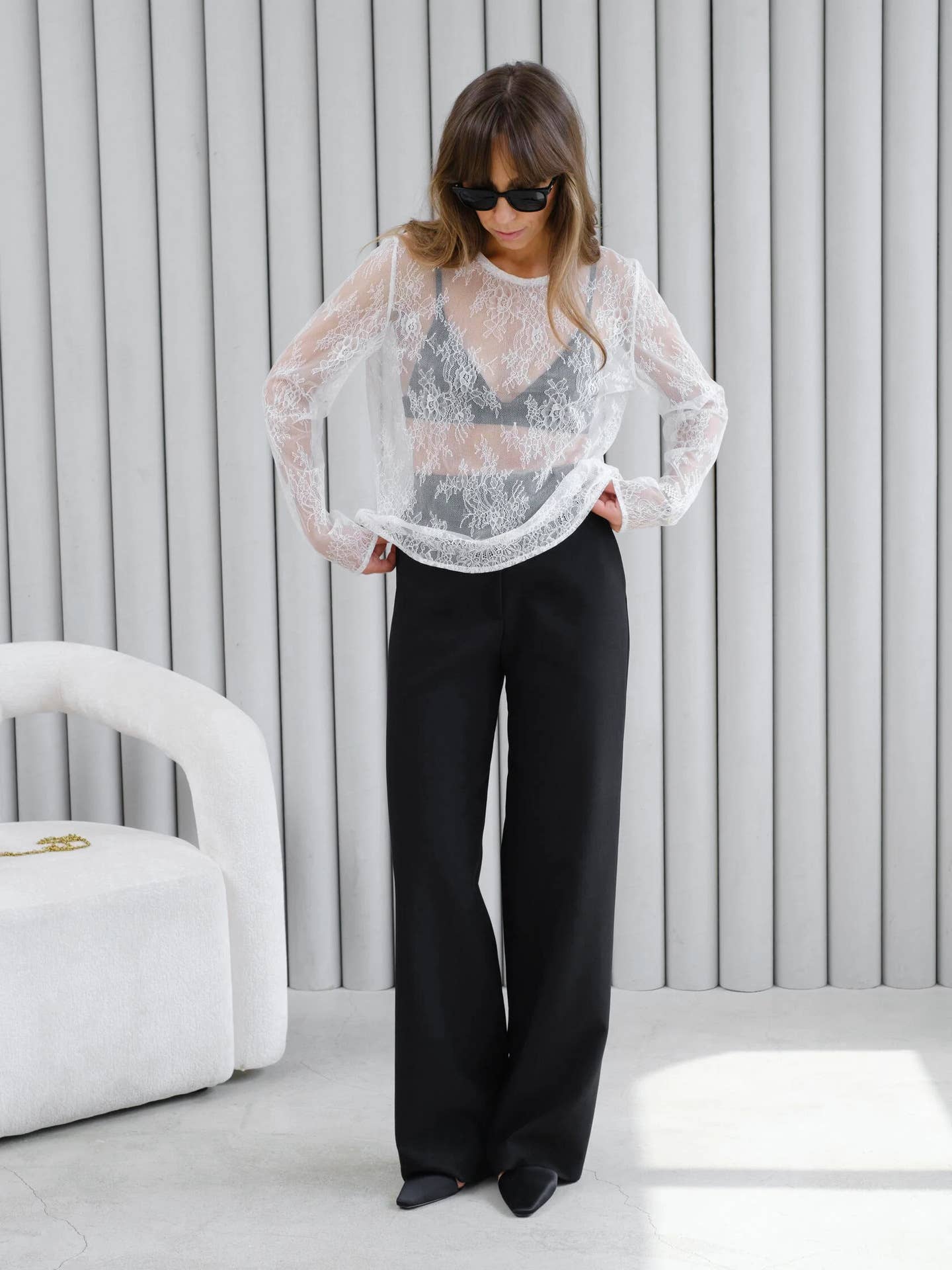 Sheer lace loose fit sexy T-shirt