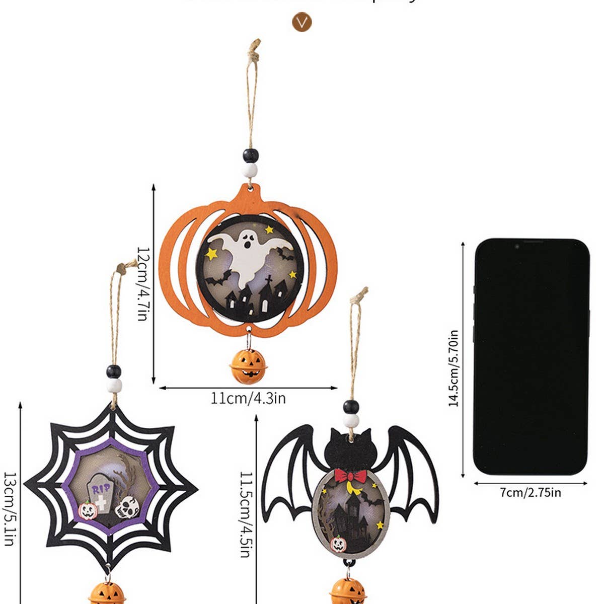 CWMM10263_3PCS HALLOWEEN LED WOODEN PUMPKIN HANGING DECOR