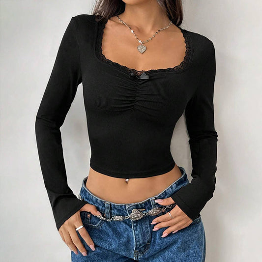 U-NECK T-SHIRT BODY-HUGGING BASE TOP