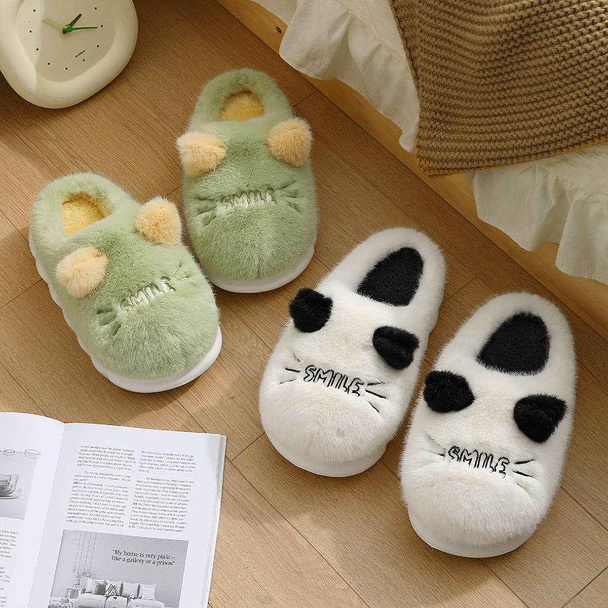 CUTE CAT ANIMAL WARM HOUSE SLIPPERS FUZZY SLIPPER