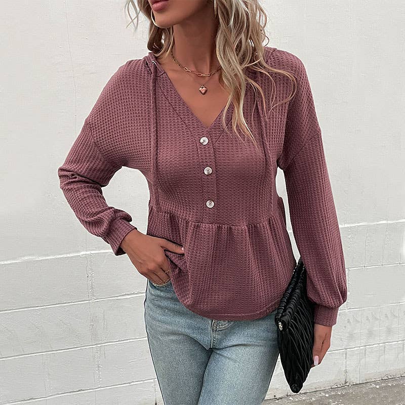 LONG SLEEVE SOLID COLOR HOODED SWEATER