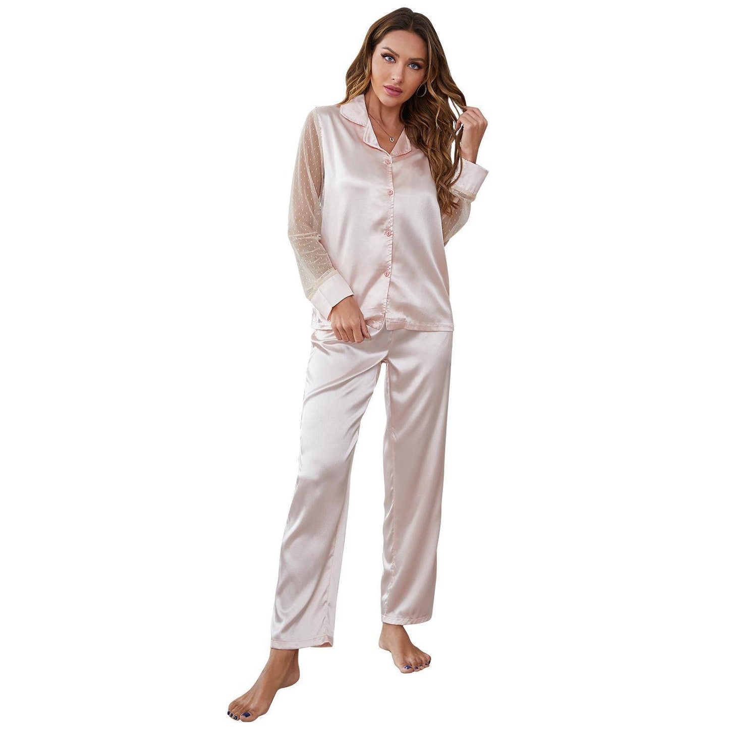 Silk-like long-sleeved pajama set