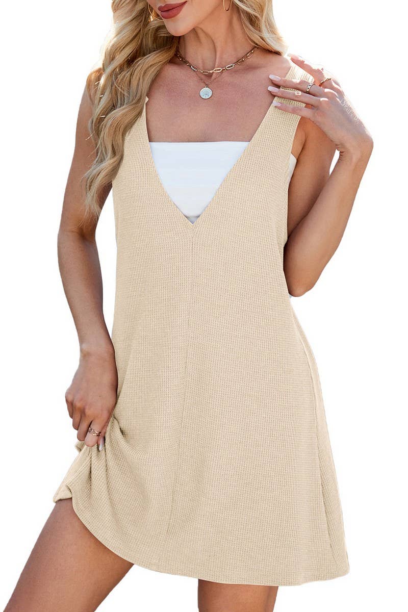 CWDSD7288_SOLID COLOR V-NECK SQUARE NECK REVERSIBLE DRESS