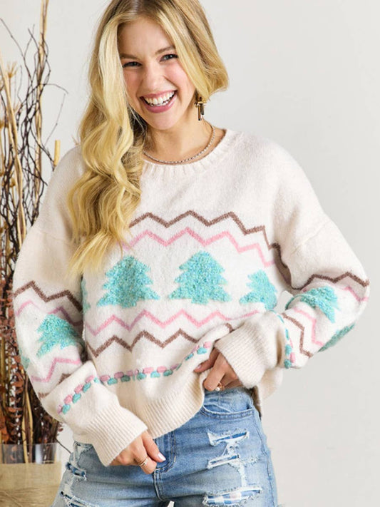 TURTLENECK SWEATER CHRISTMAS TREE THREAD EDGING