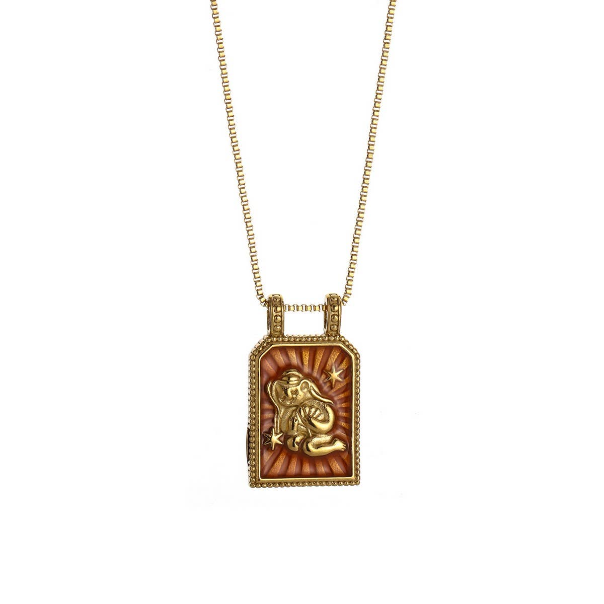 Vintage Square Zodiac Necklace with Enamel