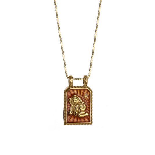 Vintage Square Zodiac Necklace with Enamel