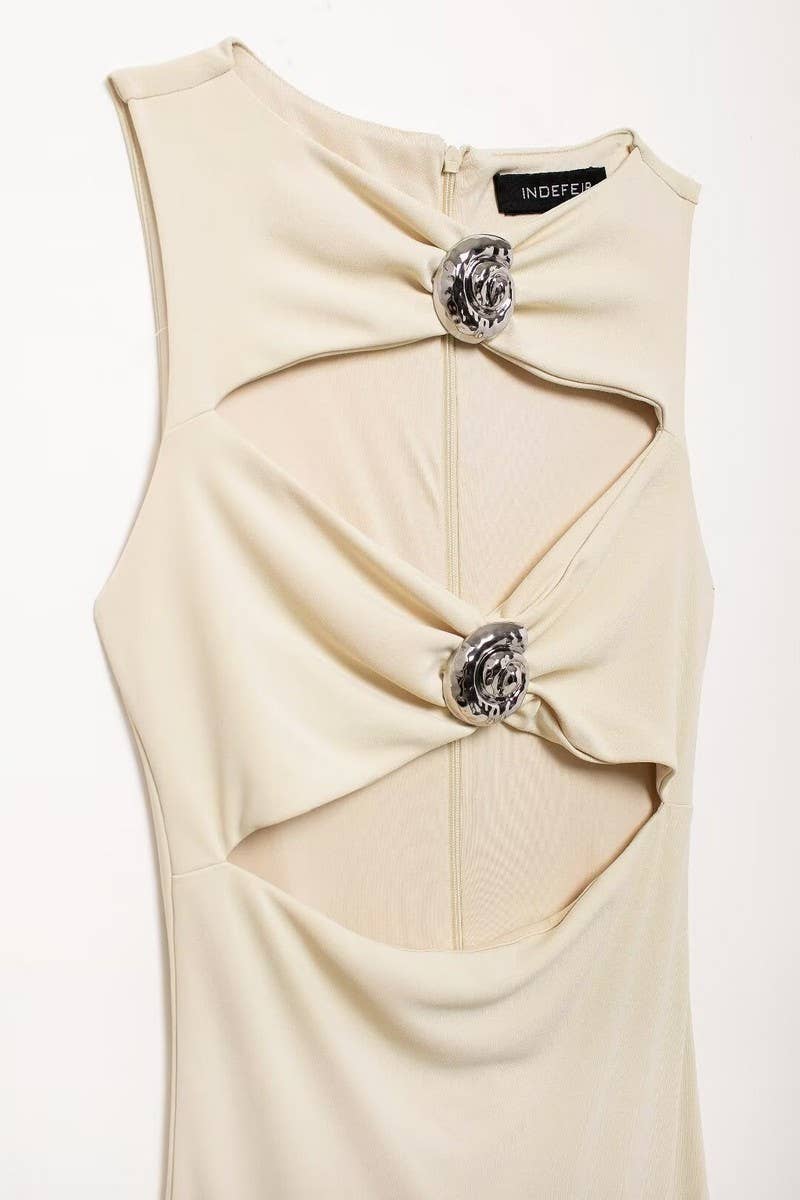 CWDMD4176_ROUND NECK SLEEVELESS WAIST-BARING SLIT DRESS