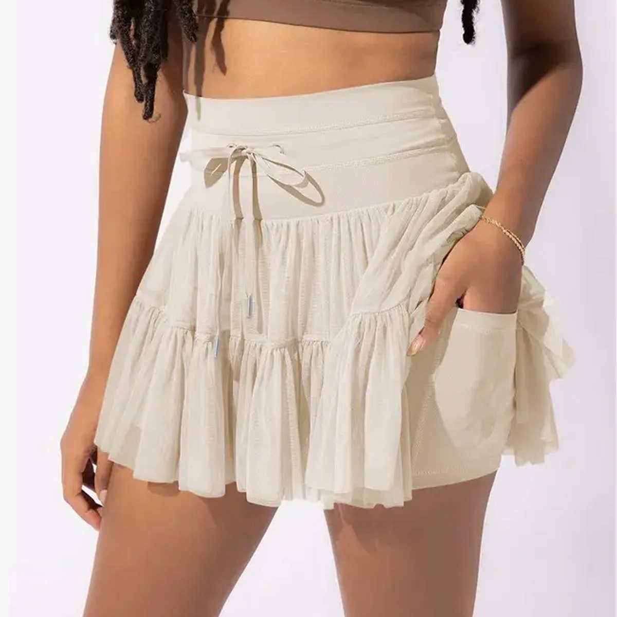 WOMEN'S HIGH WAIST LACE-UP PLEATED SKIRT
