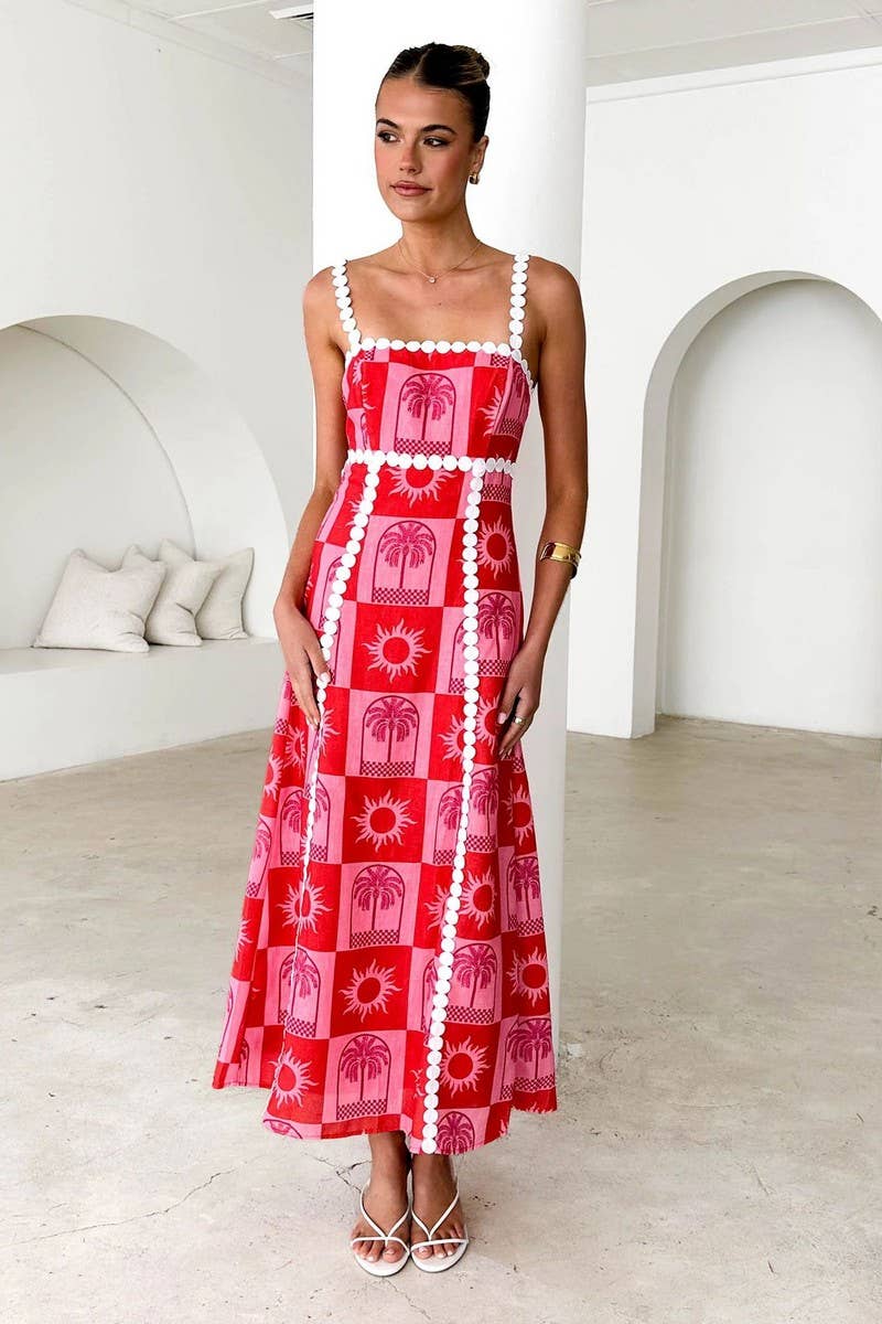 CWDMD5175_OFF SHOULDER RUFFLE TRIM FLORAL CAMI DRESS