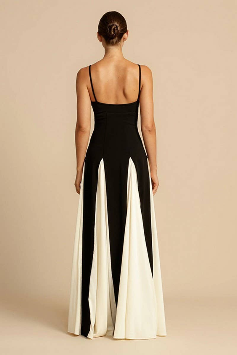 CWDMD5495_BACKLESS SPAGHETTI STRAP COLORBLOCK BODYCON DRESS