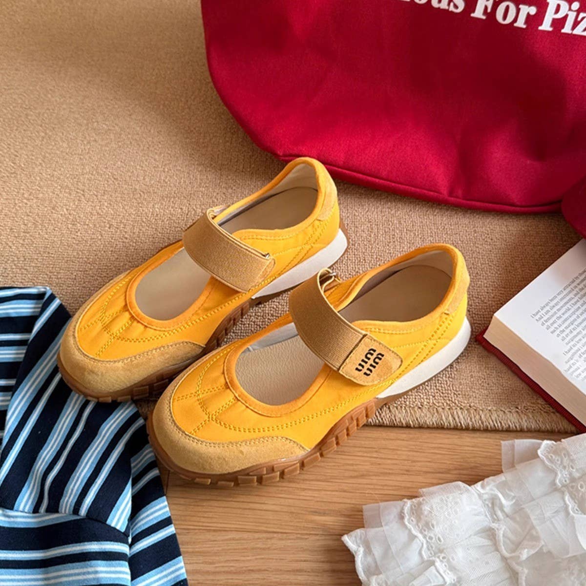 Lambskin Mary Jane Sneakers with Velcro