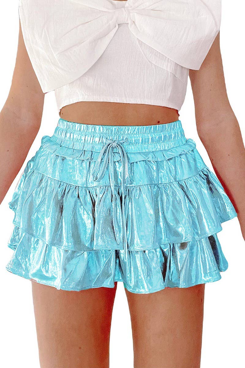 CWBSS0479_SOLID RUFFLE HEM PUFF A-LINE SKIRT