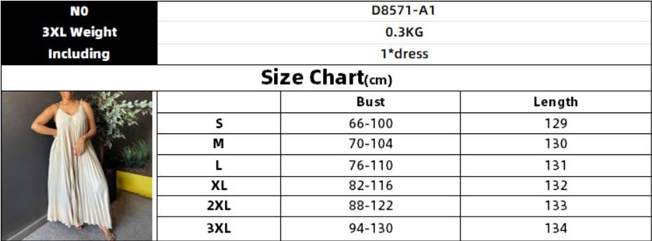 CWDMD1722_PLUS SIZE SLING PLEATED LONG DRESS