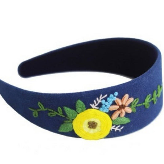 Indigo Dye Hand-Embroidered Headband, Ivy Design