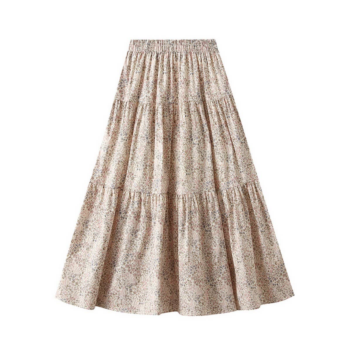 Sweet Floral A-Line Elastic Waist Midi Skirt
