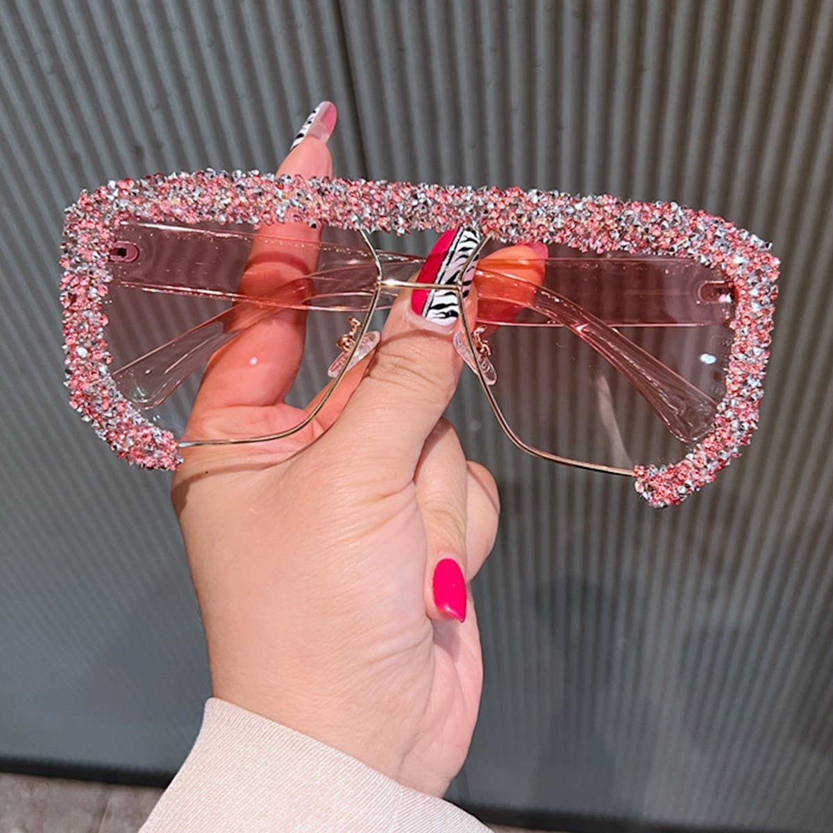 DOUBLE BRIDGE POLYGONAL RHINESTONE SUNGLASSES