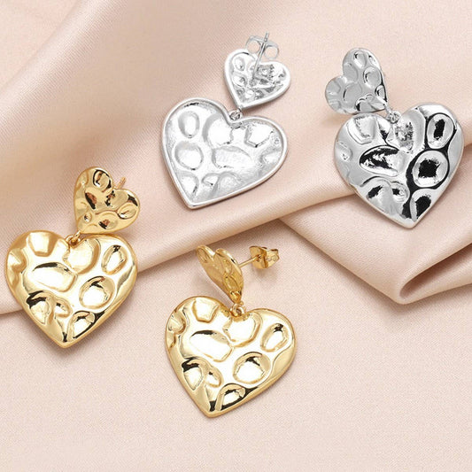 IRREGULAR GOLD PLATED HEART SHAPED PENDANT EARRING