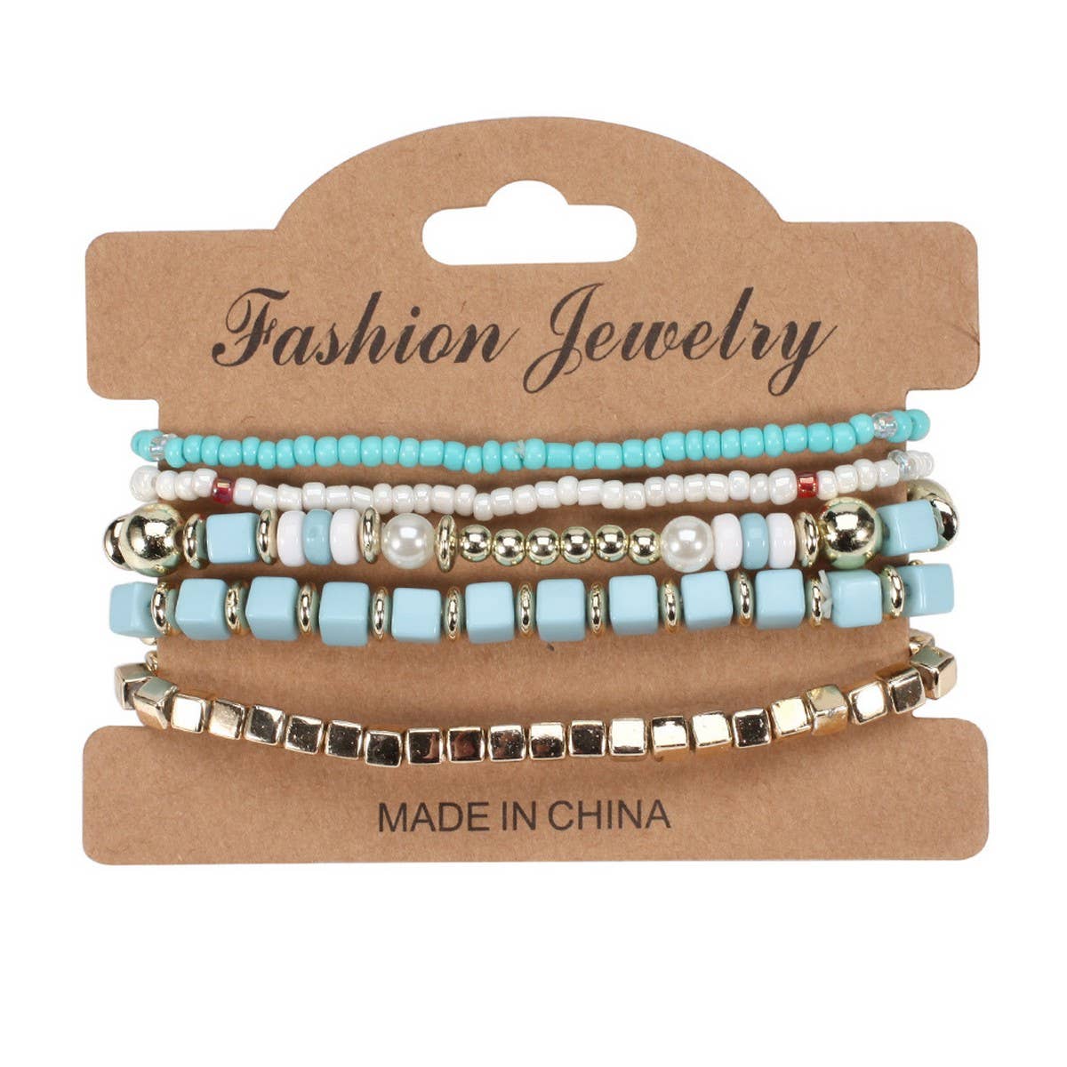 CWAJE05699_BOHO MULTI STRAND BEADED PEARL ELASTIC BRACELET