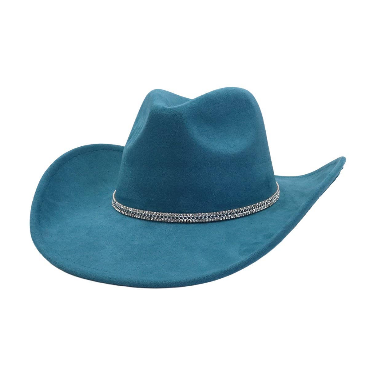 Suede Denim Cowboy Fedora Hat Western Ethnic Style_CWAH04394