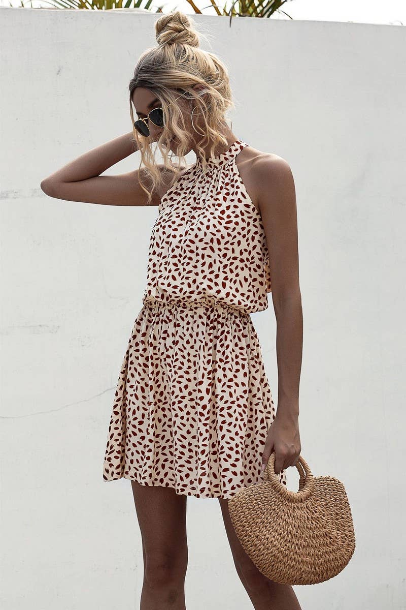 STRAPLESS HALTER PRINT DRESS_CWDSD2632