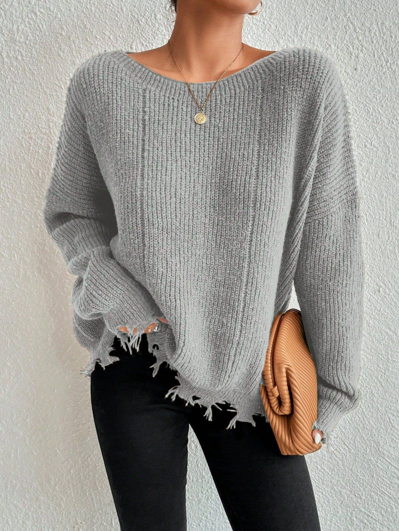 Solid color round neck hole loose sweater