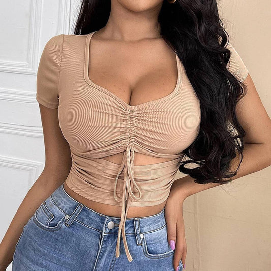 Drawstring Crop Top Sexy Sweet & Spicy T-Shirt