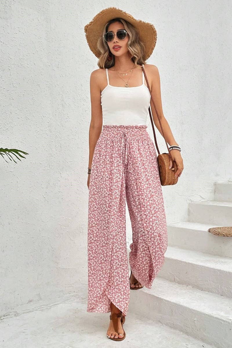 CWBMP0144_SUMMER FASHION FLORAL SPLIT WIDE-LEG PANTS