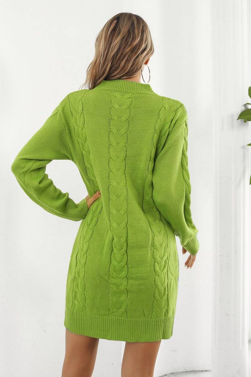 CWDSD7335_CASUAL LOOSE CABLE KNITTED LONG SLEEVE DRESS