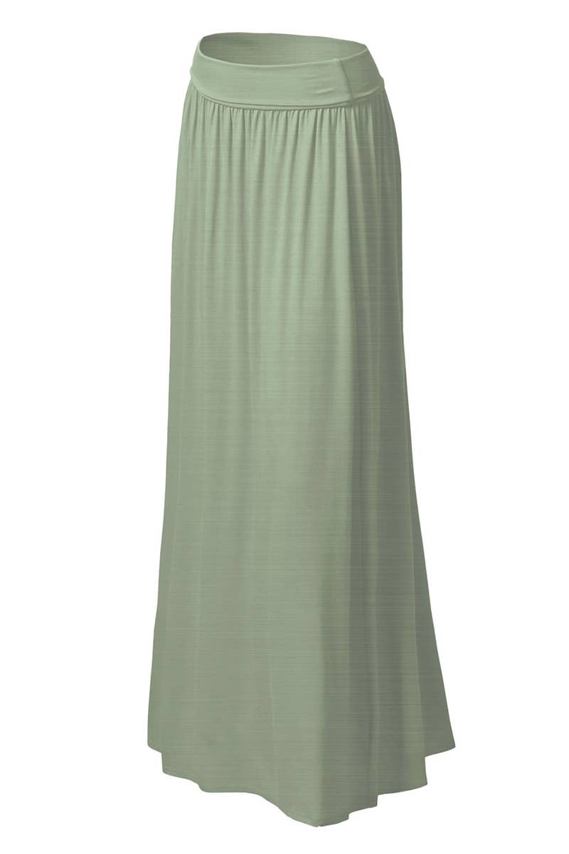 AWBLS089_High Waist Elastic Closure Gather Maxi Skirt