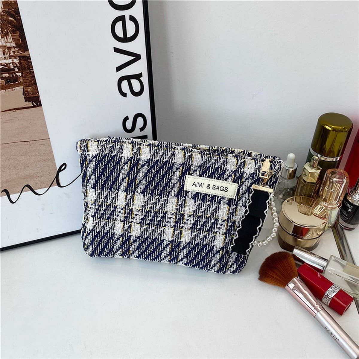 WOMEN'S STRIPED WOOLEN STORAGE COSMETIC BAG_CWAB4380